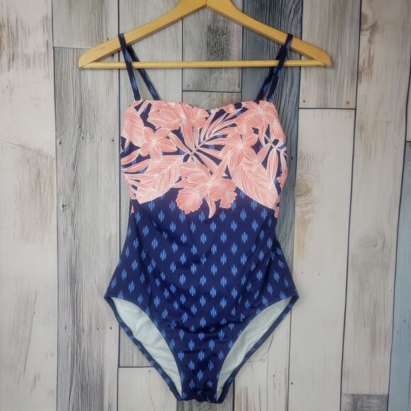 Lands' End Blue Pink Floral One Piece Swimsuit Size 4 - Picture 1 of 7